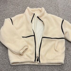 Source Unknown Cream Teddy Jacket with Black Trim